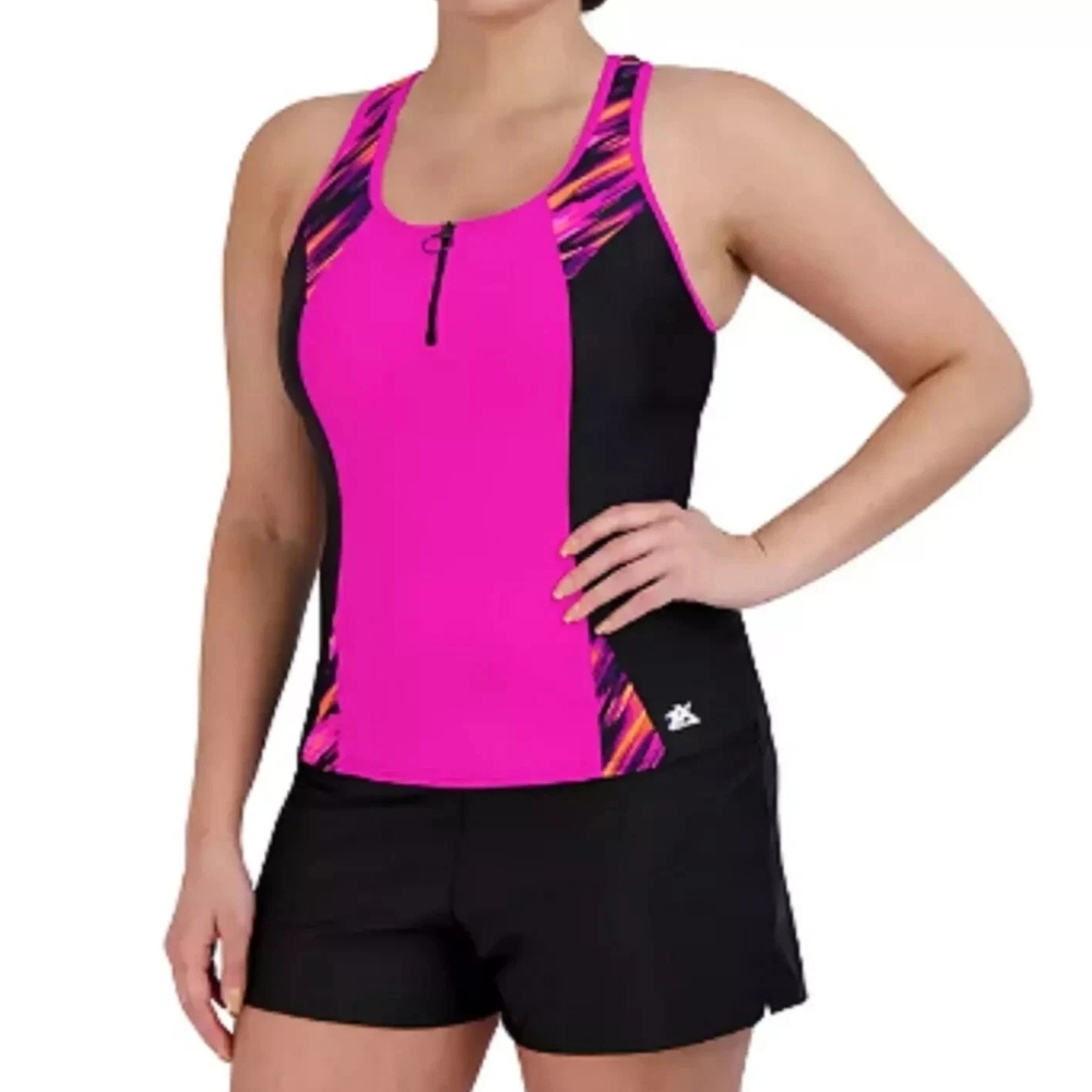 Zeroxposur Women's Pink and Black Swim Set
